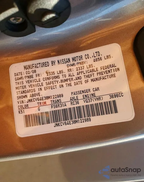 2008 Infiniti G37 Base from USA, damaged, VIN JNKCV64E38M122989